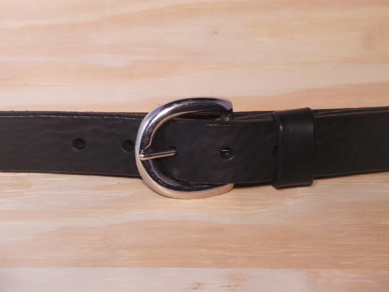 Silver Half Oval 1 Inch Leather Belt