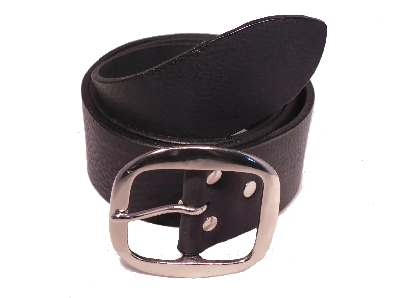 Silver Oval 2 Inch Leather Jean Belt