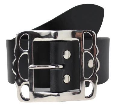 Silver Pirate Buckle 2 Inch Leather Belt