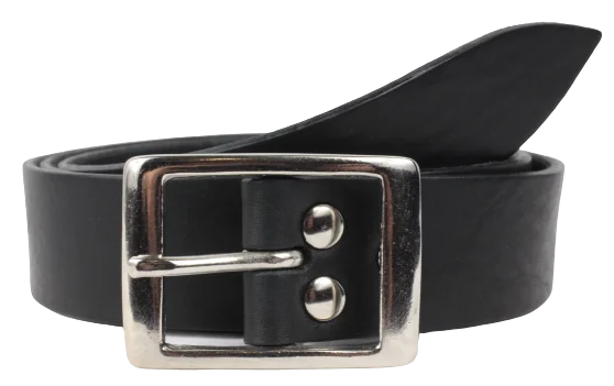 Silver Rectangle 1 1/4 Inch Leather Belt