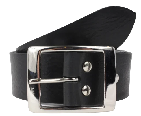 Silver Rectangle 1 3/4 Inch Leather Belt