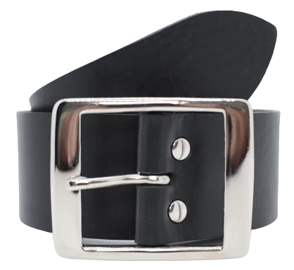 Mens Silver Rectangle 2 Inch Leather Belt