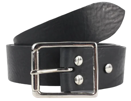 Designer Leather Belt Silver Rectangle Roller 1 1/2 Inch