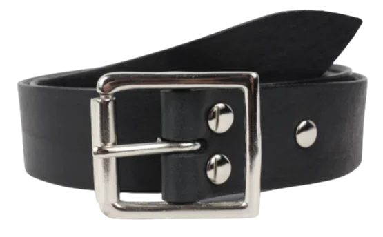 Silver Rectangle Roller 1 1/4 Inch Leather Belt