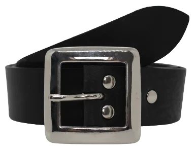 Silver Square 1 1/2 Inch Leather Belt