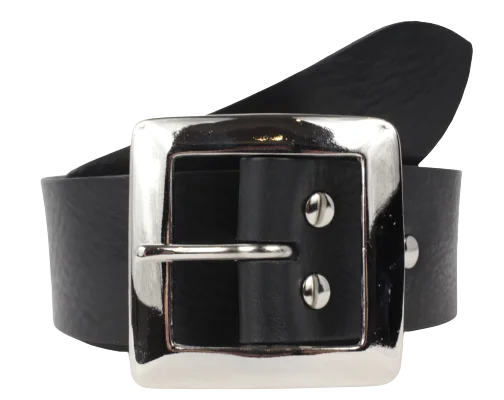 Silver Square 1 3/4 Inch Leather Belt