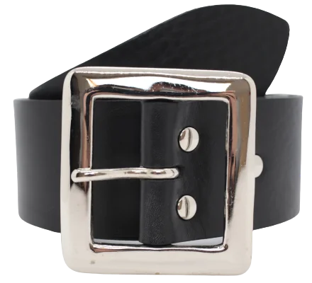 Leather Belt Silver Square 2 Inch Buckle