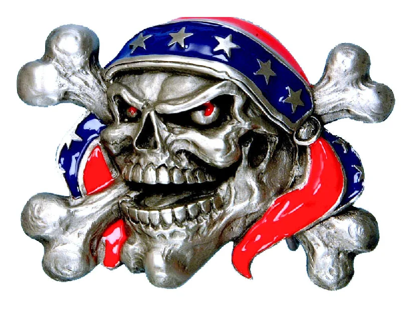 Skull Bandit Red Blue Belt Buckle