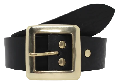 Square Brass 1 1/2 Inch Leather Belt