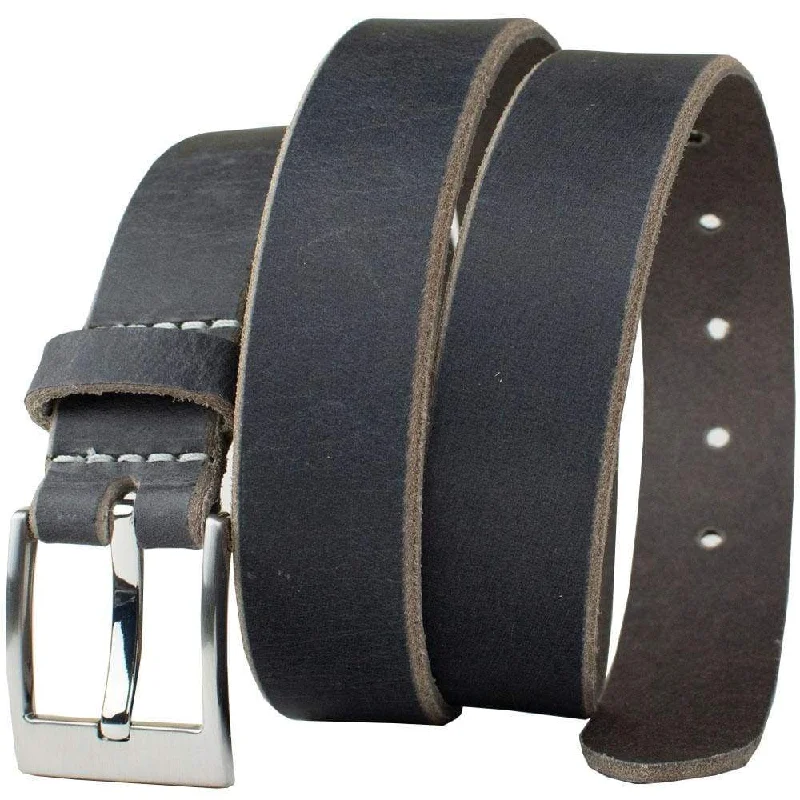 Square Wide Pin Distressed Leather Belt (Gray) by Nickel Smart®