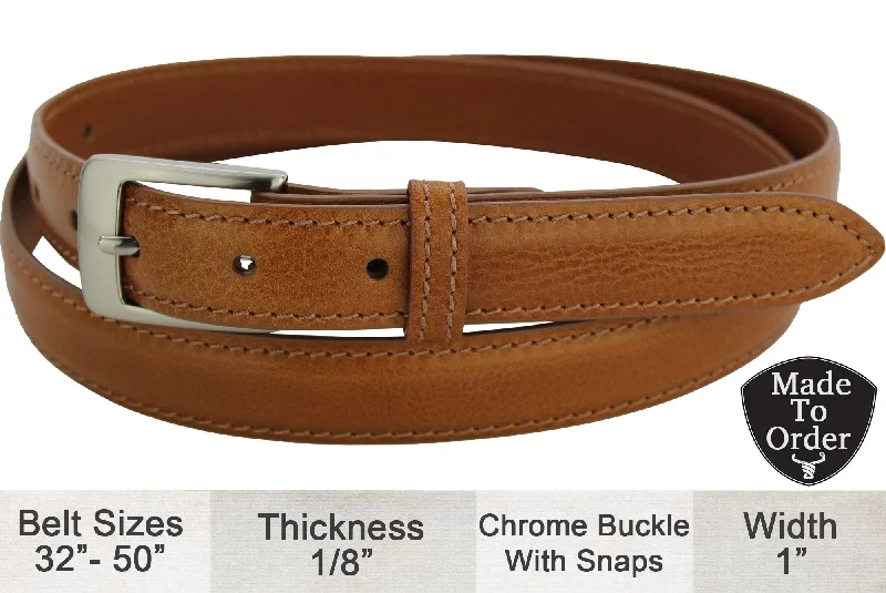 Tan Italian Calf Leather Dress Belt - 1" Wide Full Grain (Allow Approx. 3 To 4 Weeks To Ship)