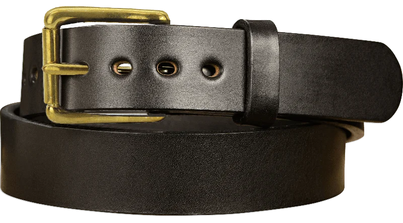 The Eastwood: Men's Black Non Stitched Leather Belt Max Thick With Brass 1.50"