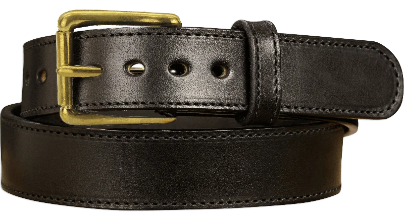 The Eastwood: Men's Black Stitched Leather Belt Max Thick With Brass 1.50"