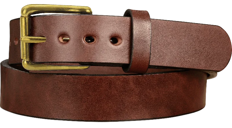 The Eastwood: Men's Brown Non Stitched Leather Belt Max Thick With Brass 1.50"