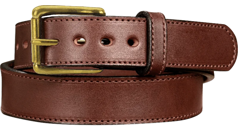 The Eastwood: Men's Brown Stitched Leather Belt Max Thick With Brass 1.50"