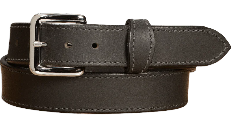 The Lakota: Men's Black Stitched Water Buffalo Leather Belt With Snaps 1.25"