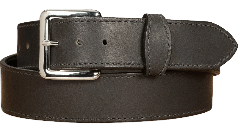 The Lakota: Men's Black Stitched Water Buffalo Leather Belt With Snaps 1.50"