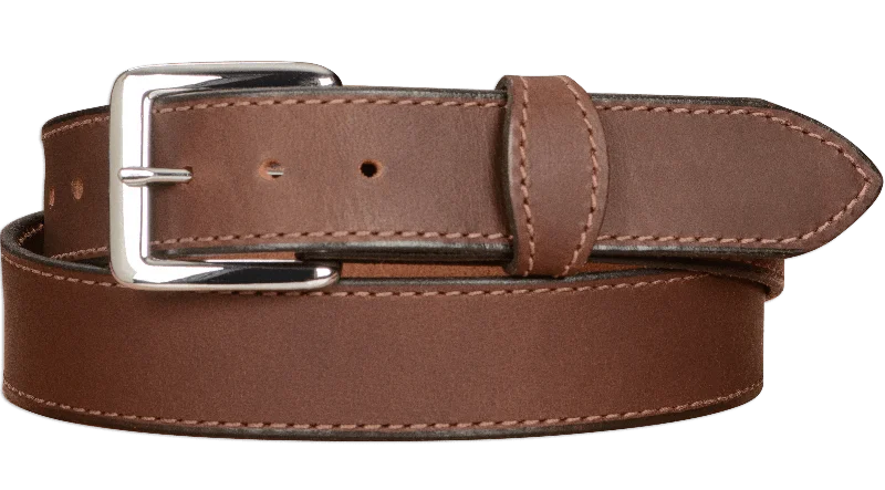 The Lakota: Men's Brown Stitched Water Buffalo Leather Belt With Snaps 1.25"