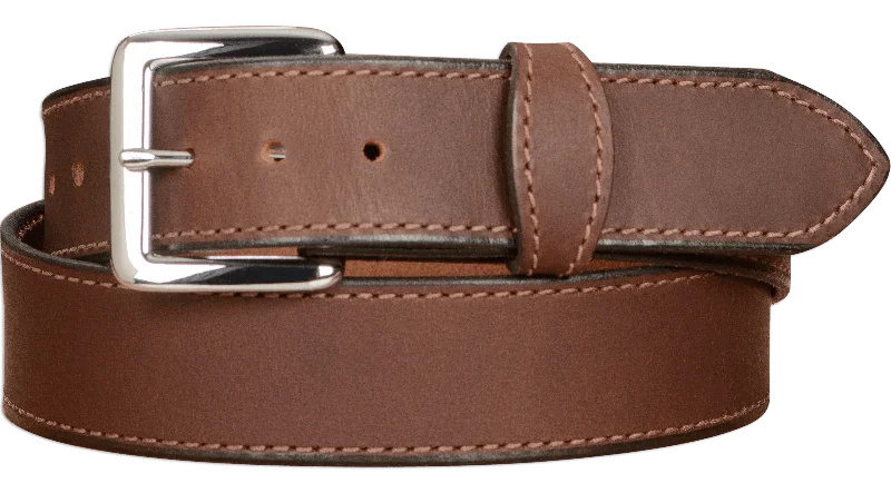 The Lakota: Men's Brown Stitched Water Buffalo Leather Belt With Snaps 1.50"