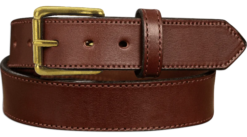 The Maverick: Brown Stitched Leather Belt With Brass 1.50"