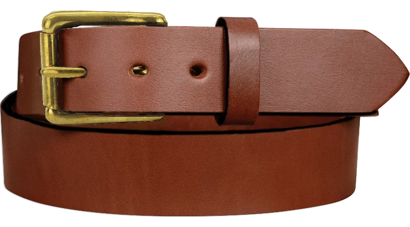 The Maverick: Medium Brown Non Stitched Leather Belt With Brass 1.50"