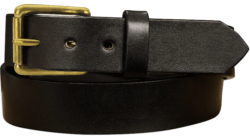 The Maverick: Men's Black Non Stitched Leather Belt With Brass 1.50"