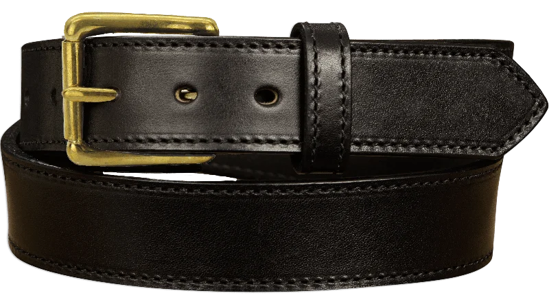 The Maverick: Men's Black Stitched Leather Belt With Brass 1.50"