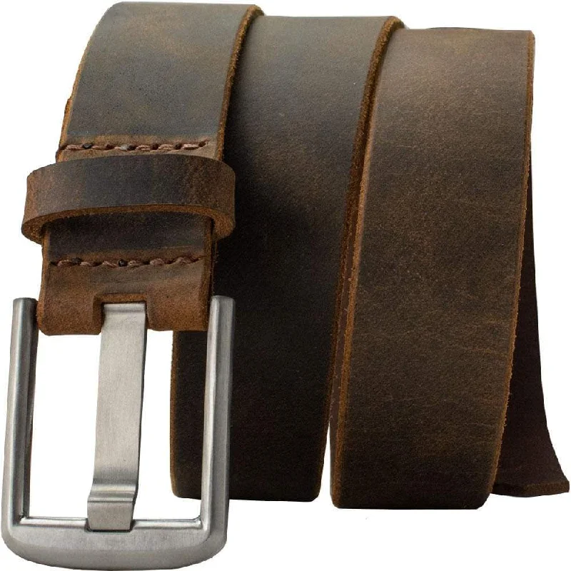 Titanium Wide Pin Distressed Brown Leather Belt by Nickel Smart®