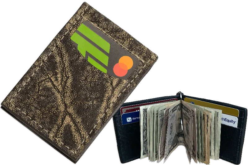 Tree Bark Elephant Bifold Slim Profile Wallet With Money Clip