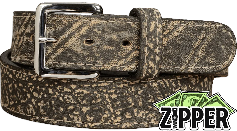 Tree Bark Elephant Money Belt With 25" Zipper