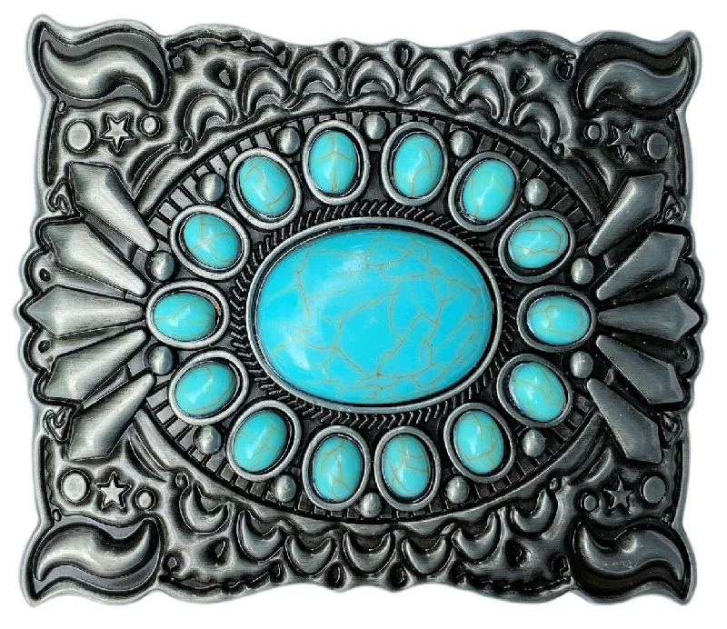 Turquoise Imitation Stone Design Belt Buckle