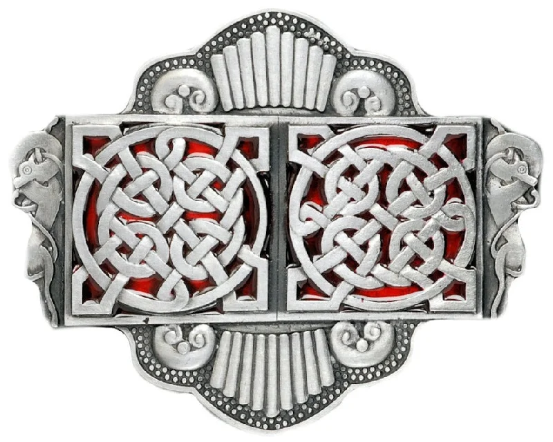 Twin Celtic Circles Red Belt Buckle