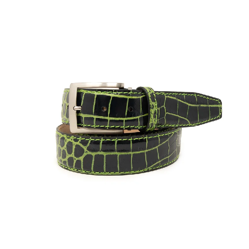 Two-Toned Mock Croc Belt - Black & Lime - 40mm