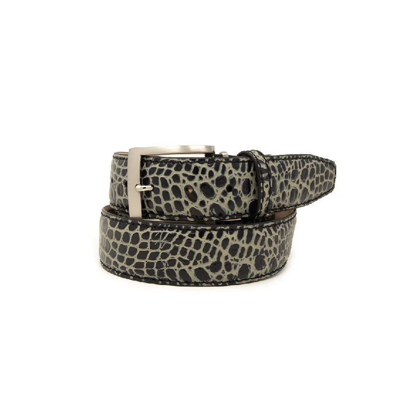 Two-Toned Mock Croc Belt - Black & Tan - 40mm