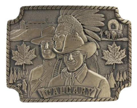 Vintage Calgary Western Heritage Solid Brass Series Souvenir Belt Buckle