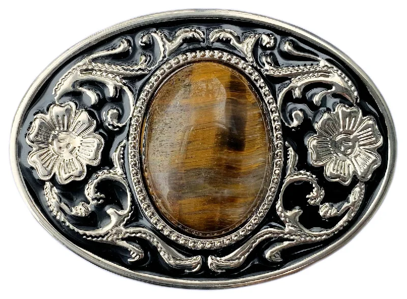 Western Belt Buckle Tiger Eye Stone Filigree