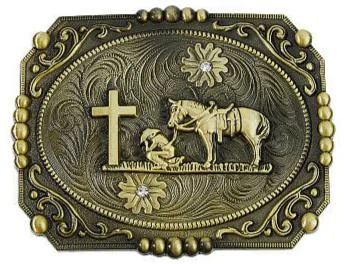 Western Cowboy Horse and Cross Belt Buckle