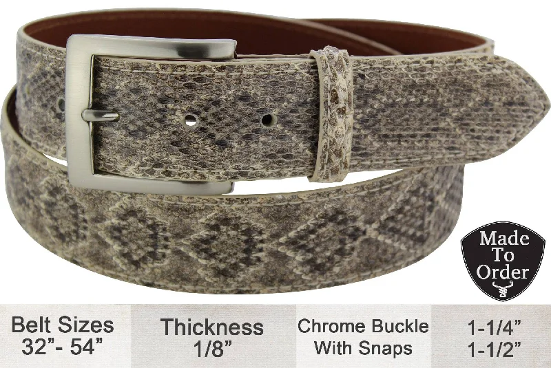 Men's Western Diamondback Rattlesnake Designer Full Grain Leather Belt (Allow Approx. 3 To 4 Weeks To Ship)