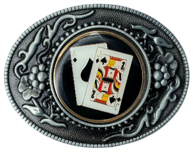 Western Playing Cards Jack and Ace Spades Belt Buckle