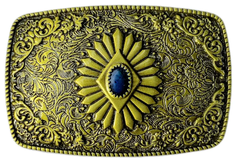 Western Rectangle Brass Plated Belt Buckle