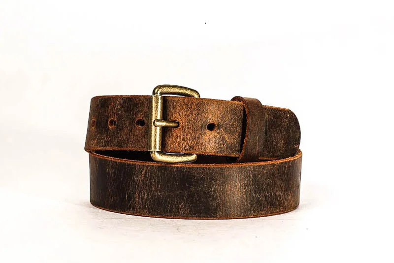 Full Grain Genuine Buffalo 1 1/2" *Distressed Casual Men's and Women's Leather Belt Brown Made in USA