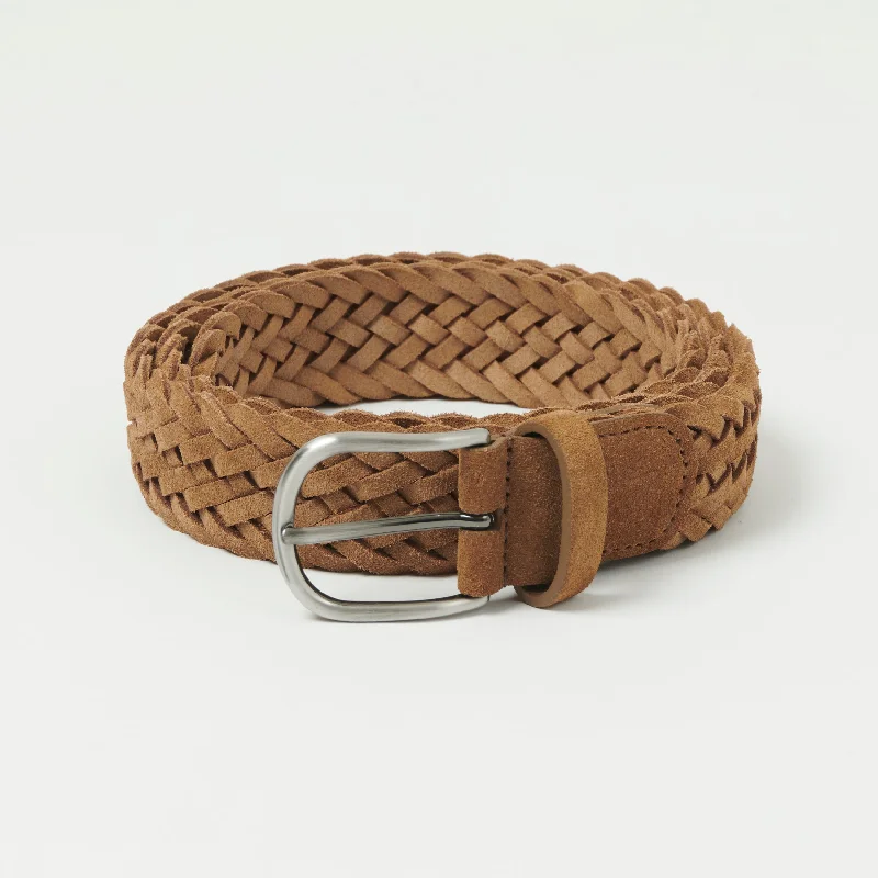 Anderson's Suede Leather 3.5cm Woven Belt - Tan