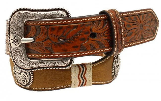 MF Western Ariat Boys Brown Leather Rawhide Scalloped Conchos Belt Style A1306644