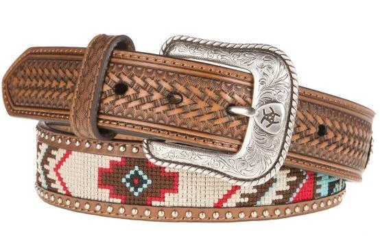 MF Western Ariat Mens Bown Aztec Beaded Belt Style A1033297