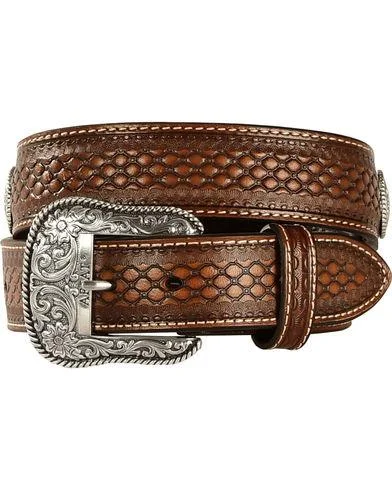 MF Western Ariat Mens Brown Basket Weave Leather Belt Style A1013248