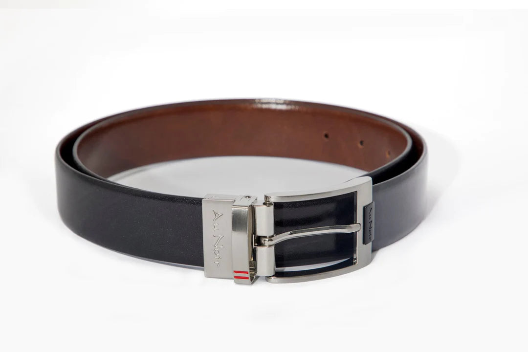 AU NOIR Reversible Belt | Desoto Brushed Nickle, Black-Brown