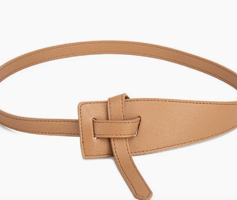 Ave Beige Leather Tie Belt