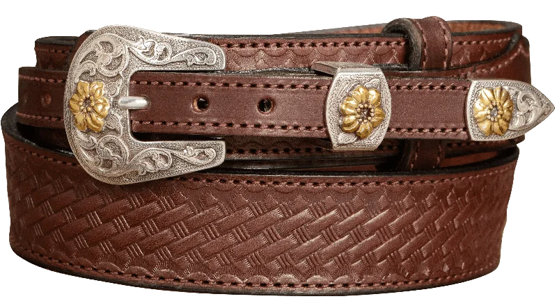 The Texan: Brown Stitched Basket Weave Western Ranger 1.50"