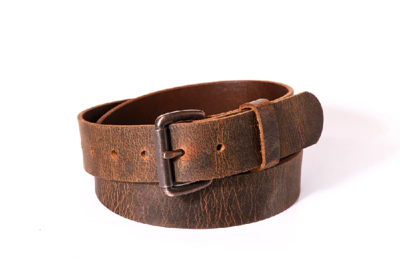 Full Grain Genuine Buffalo *Distressed Brown Belt Copper Buckle 1 1/2" wide Unisex Made in USA