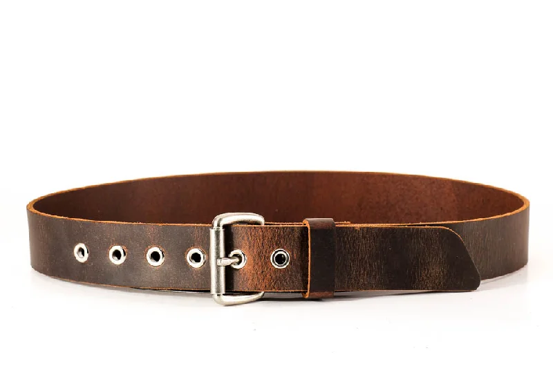 Full Grain Men's or Women's Buffalo Belt *Distressed Leather 1 1/2" wide Nickel Roller Buckle and Eyelets Made in USA